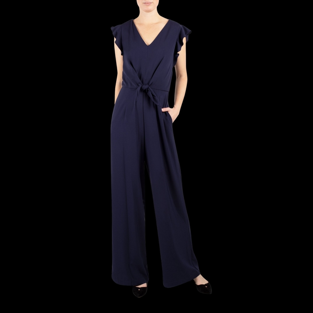 NWT - Julia Jordan  Navy Flutter Sleeve Jumpsuit w Tie Front Waist - Size 16.